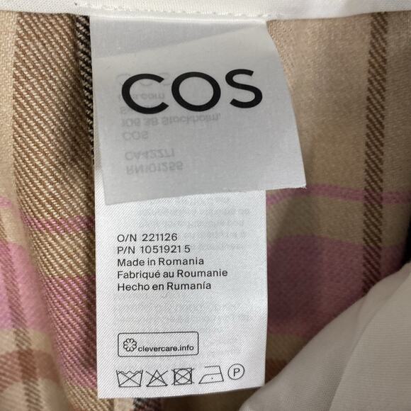 NWT COS Pleated Wide-Leg Checked Trousers Women's 12 - Picture 5 of 10